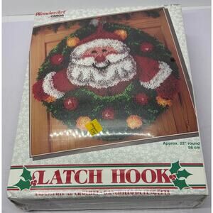 Vintage Caron WonderArt Santa Wreath 22” Round Latch Hook Kit New and Sealed